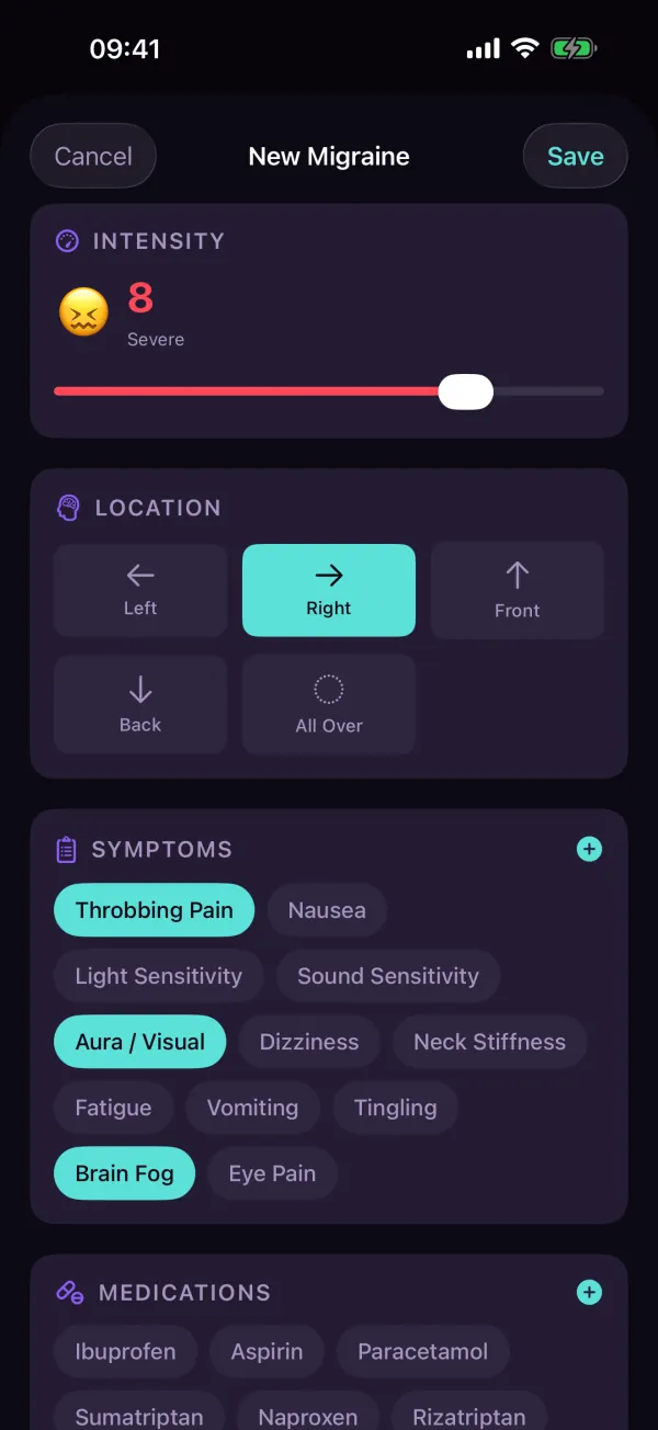 4Migraine — Intensity, location, symptoms
